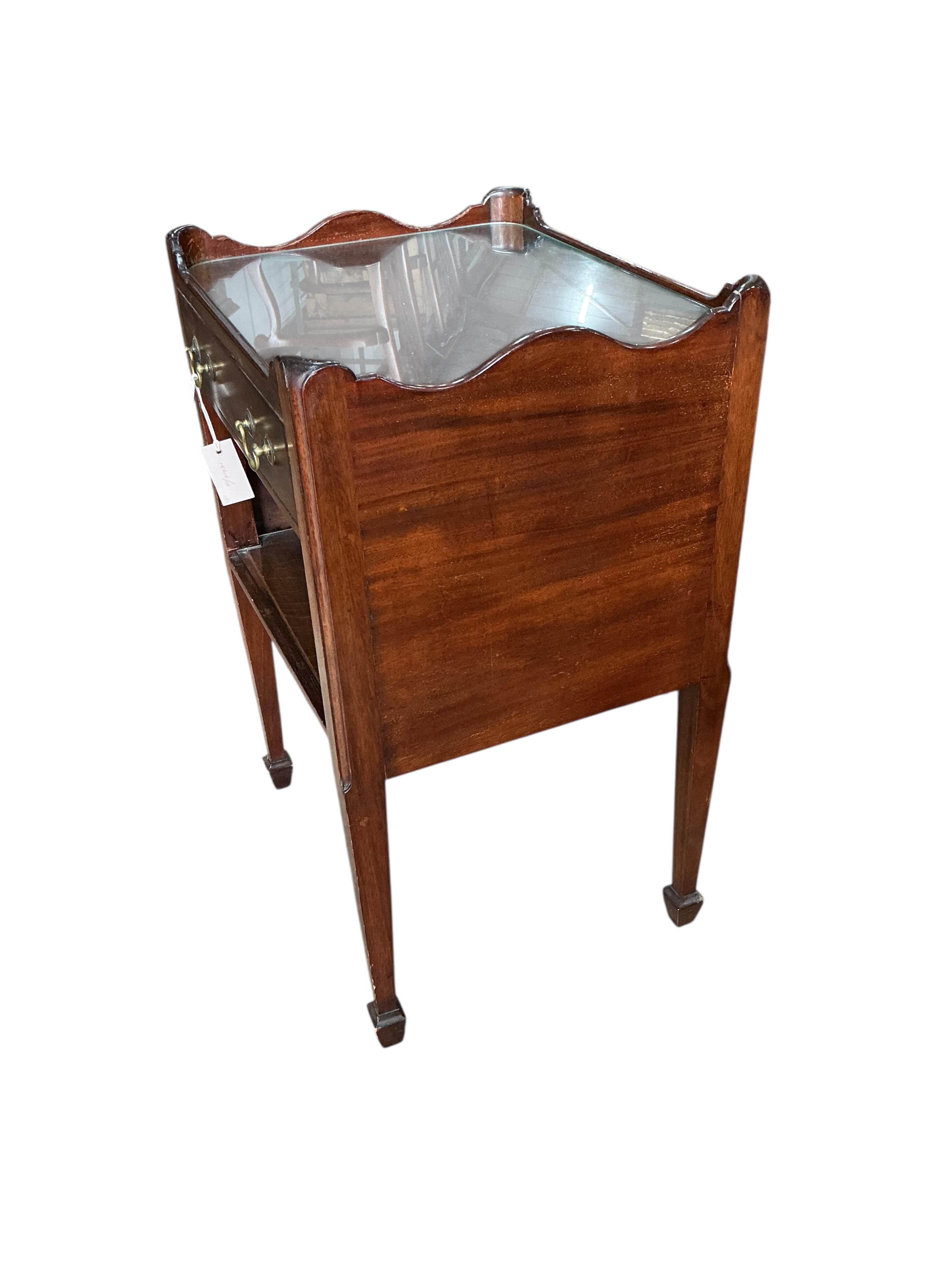 A pair of reproduction George III style mahogany tray top bedside tables, width 50cm, depth 42cm, height 76cm
